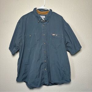Vintage Carhartt Men’s Size 2XL Short Sleeve‎ Workwear Shirt Blue Button Down